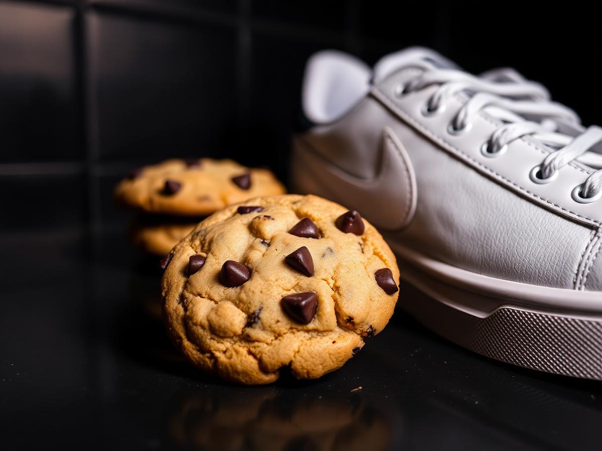 Fresh-baked cookies next to a clean pair of sneakers